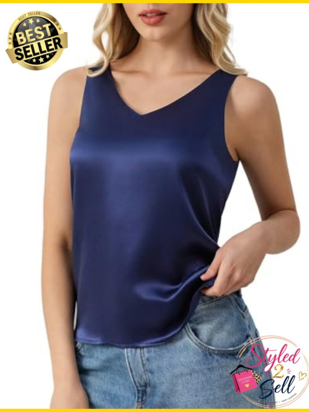 100% Mulberry Silk Tank Top Womens V-Neck Sleeveless Camisole Loose Fit